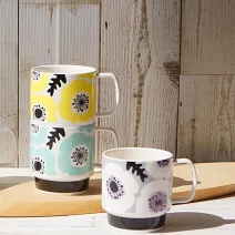 【日本小倉陶器】Tuuli優雅花卉 陶瓷馬克杯320ml ‧ 灰