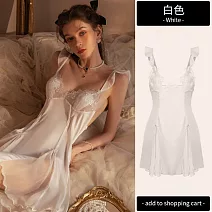 【唯蜜色】網紅爆款性感純美風小飛袖蕾絲露背女用睡裙 白色