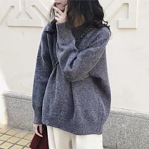 【ACheter】 毛衣寬鬆溫柔日系羊絨感寬鬆圓領長袖純色保暖加厚軟糯中長版針織上衣 # 114808 FREE 灰色