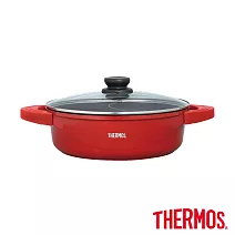 【THERMOS膳魔師】巧易不沾鍋雙耳附蓋壓鑄鴛鴦火鍋28cm 豐饒紅(TFP-P28-RED)