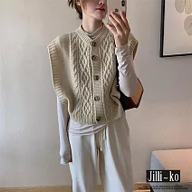 【Jilli~ko】韓系短款復古針織麻花馬甲 J10992  FREE 杏色