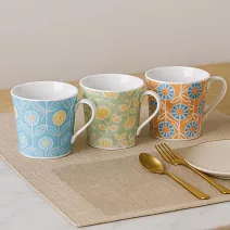 【日本Sango】職人窯燒 秘境花草 陶瓷馬克杯300ml ‧ 藍