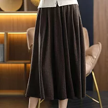 【MsMore】 羊絨感半身裙自然腰純色百褶寬鬆顯瘦百搭針織毛長裙# 119668 FREE 咖色