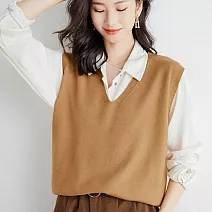 【AnZa】仿羊毛V領寬鬆針織背心(6色)      FREE 卡其