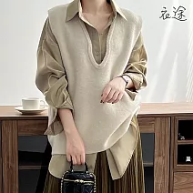 [衣途]造型領口櫻花絨針織背心FREE(KDTQ-B913) F 貝殼白