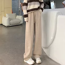 【MsMore】 視覺減6公斤羊絨感闊腿絨呢高腰垂感彎刀褲軟糯休閒直筒長褲# 119952 M 卡其色