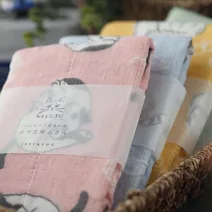 【日本Sugar Land】蚊帳生地 超吸水透氣 萬用敷巾 ‧ 貓咪(粉)