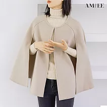 【AMIEE】舒適磨毛細針織斗篷披肩外套(4色/FREE/KDCQ-4712) F 奶茶杏色