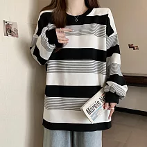 【AMIEE】美式休閒復古薄款條紋長袖上衣(2色/M-2XL/KDTQ-6914) M 黑色