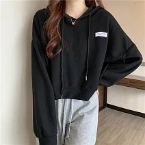 【AMIEE】慵懶風韓版華夫格簡約短版帽T(3色/M-2XL/KDTQ-7926) XL 黑色