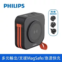 【Philips 飛利浦】10000mAh多功能十合一螢幕顯示行動電源 磁吸/自帶雙線/無線/手機支架 4色可選 (DLP4347C)  黑色 (DLP4347CB)