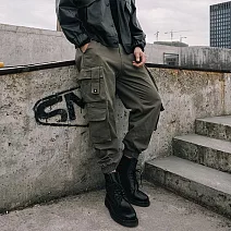 【AMIEE】韓系軍裝風多口袋工裝褲(男裝/KDPY-K50) 3XL 軍綠