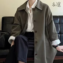 [衣途]廓型剪裁落肩單排釦中長版風衣M-L(KDCY-B861) L 橄欖綠