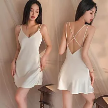 【唯蜜色】冰絲雙肩帶性感裸背交叉薄款睡裙 白色