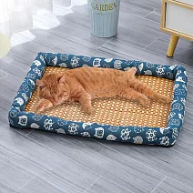 【EZlife】寵物藤席冰涼墊(50x40cm) 藍貓