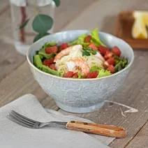 【日本Minoru】Hummingbird蜂鳥與草 陶瓷餐碗400ml ‧ 藍灰色