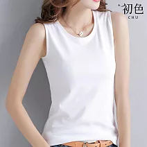 【初色】純色顯瘦圓領無袖內搭吊帶背心女上衣女背心-共3色-35649(M-2XL可選) M 白色