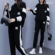 【AMIEE】顯瘦休閒運動兩件套(KDAQ-153) L 黑色