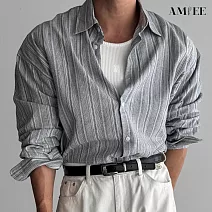 【AMIEE】禁慾系條紋質感襯衫上衣(男裝/KDTY-C67) 2XL 黑