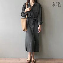 【衣途】輕熟風氣質收腰顯瘦連身裙洋裝(KDDQ-B957) M 深灰色