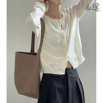 【衣途】簡約圓領純色針織開襟外套(KDCQ-B208) F 白色