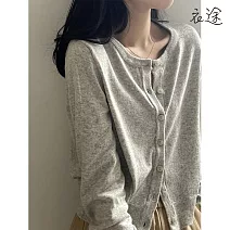 【衣途】簡約圓領純色針織開襟外套(KDCQ-B208) F 淺灰色