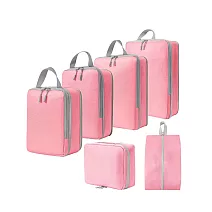 【太力】旅行季壓縮旅行收納袋六件組 (衣物/鞋袋/盥洗包/化妝包/行李箱/壓縮袋) 粉紅色
