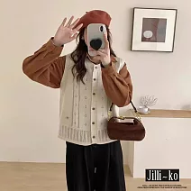 【Jilli~ko】韓版文藝風針織馬甲背心女疊穿百搭寬鬆無袖上衣 J11952 FREE 白色