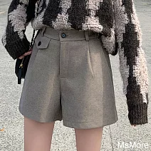 【MsMore】 毛呢靴褲寬褲高腰顯瘦百搭短褲# 124060 M 卡其色