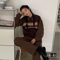 【Jilli~ko】圓領套頭菱形撞色針織馬甲背心 J11959  FREE 咖色