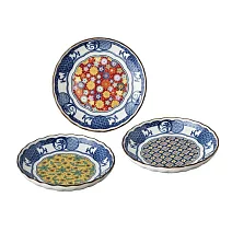 【日本Marusan Kondo】藍染小紋 陶瓷 淺盤3件禮盒