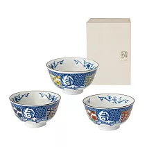 【日本Marusan Kondo】藍染小紋 陶瓷 茶碗3件禮盒