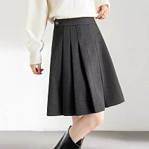 【MsMore】 學院風顯瘦A字百褶裙半身裙時尚高腰毛呢短裙# 124157 2XL 深灰色