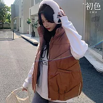 【初色】立領短款簡約純色坎肩寬鬆羽絨背心外套女外套-共4色-39180(M-2XL可選) M 咖啡色