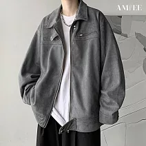 【AMIEE】復古麂皮絨質感夾克外套(男裝/雅痞/KDCQ-K015) M 灰