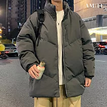 【AMIEE】韓系立領羽絨棉外套(男裝/雅痞/KDCQ-2915) 2XL 深灰