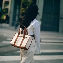 【一帆布包】帆布方形側背手提包- 胚布配焦糖橘