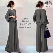 【初色】休閒長袖針織毛衣+中長裙半身裙長褲洋裝套裝-6款任選-39943(M-L可選) L D.灰衣灰褲