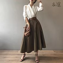 【衣途】赫本風高腰修身顯瘦長裙(KDSY-B592) M 卡其