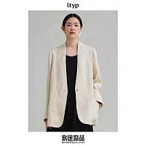 ltyp旅途原品 重磅100%亞麻新中式西裝 極簡鬆弛文藝外套女春 M L  M 杏仁米