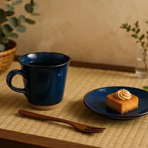 【日本Kakuni】窯變素色 陶製馬克杯+餐盤2件組 ‧ 紺碧