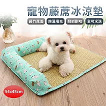 【EZlife】L型寵物藤席冰涼墊(54x45cm) 綠底小貓