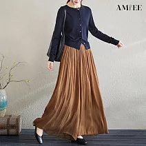 【AMIEE】垂感飄逸休閒百搭褲裙(KDPY-1572) L 咖啡色