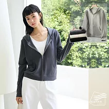 【BODYAIR嚴選】裸色感韓系平挺連帽小外套(親膚.口袋.柔軟.CASUAL) M 深灰