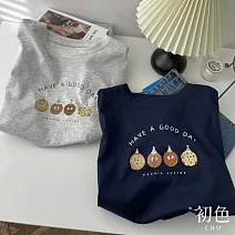 【初色】慵懶風韓版大碼寬鬆圖案字母印花圓領短袖T恤上衣女上衣-共4色-10817(F可選) F 寶藍色