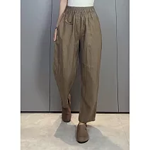 O-ni O-ni特優精選苧麻輕薄寬鬆透氣鬆緊腰頭高雅氣質顯高顯瘦9分哈倫長褲(品質保證)_523/ F 卡其色