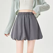 【MsMore】 休閒純色百搭防走光花苞裙鬆緊高腰A字半身短裙# 124698 M 灰色