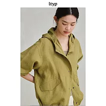 ltyp旅途原品 法國進口100%亞麻防曬外套 連帽透氣薄款防曬衣女 M L  L 苔癬綠