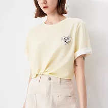 【MsMore】 百家好愛心釘鑽短袖T恤圓領撞色百搭短版上衣# 124808 M 黃色