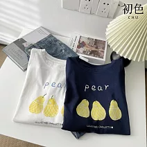 【初色】學院風休閒韓版字母圖案印花圓領短袖T恤上衣女上衣-共4色-11359(F可選) F 寶藍色